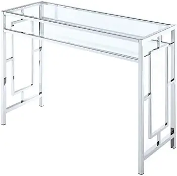 Квадратный Хромированный письменный стол с Полкой, Прозрачное стекло / Хромированная рама и Четырехъярусный книжный шкаф Town Square Chrome, прозрачное стекло / Хромированная рама