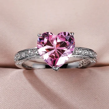 Классические женские кольца с пасьянсами в виде сердечек AAA, кольца с розовым кубическим цирконием для подарка подруге на годовщину, свадебные украшения