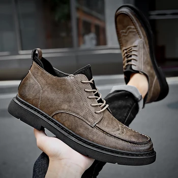 Классический роскошный дизайн, кожаная обувь на толстой подошве для мужчин, Модные кожаные ботильоны, мужская обувь, короткие ботинки Martins с круглым носком