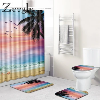 Коврики для туалета и ванны с живописным рисунком Zeegle, Нескользящий коврик для ванной, фланелевый моющийся и впитывающий мягкий коврик для душа с принтом