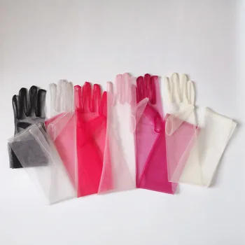 Красные женские прозрачные перчатки из сетчатого материала для новобрачных, Розовые Перчатки с длинными пальцами, оперные перчатки для выпускного вечера, Костюмированные перчатки guantes