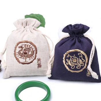 Крупные китайские ювелирные изделия, вышивка Дракон Тигр чехлы хлопок белье drawstring ткани этнические подарочные сумки с подкладкой размер 2 10 шт