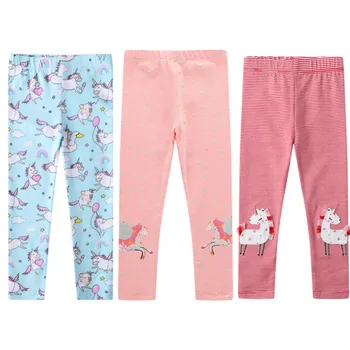 Леггинсы для девочек с рисунком Единорога, хлопковые весенне-осенние детские узкие брюки для малышей