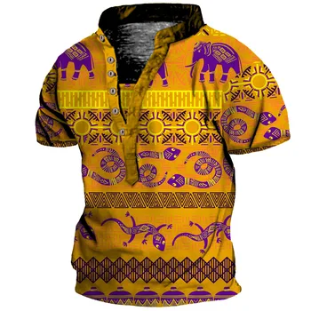 Лето 2023, новая мужская рубашка поло с винтажным цветочным племенным принтом, повседневная свободная мужская футболка с короткими рукавами