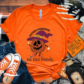 Лидер продаж, футболки с изображением милейшей тыквы на Хэллоуин, женские, мужские, летние, крутые, с короткими рукавами, индивидуальность, футболка в стиле Харадзюку
