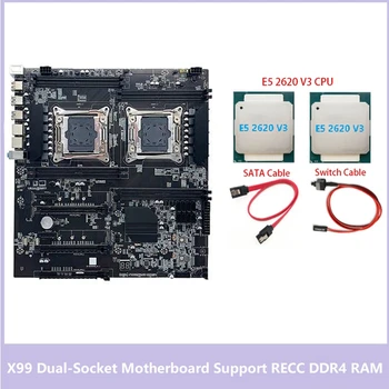Материнская плата X99 LGA2011-3 с двумя процессорами Поддерживает память RECC DDR4 с процессором 2XE5 2620 V3 + кабель SATA + Кабель переключения