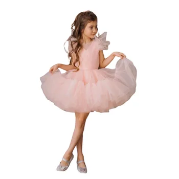 Модное винтажное платье Принцессы для девочек, Детское праздничное платье с пышными рукавами, Розовое свадебное платье-пачка на День рождения, Детская одежда от 1 до 10 лет
