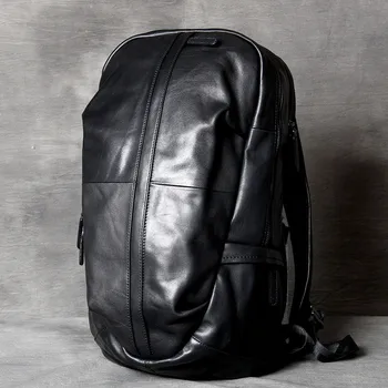 Модный мужской черный рюкзак из натуральной кожи большой емкости, повседневный рюкзак для путешествий, альпинизма, высококачественный женский рюкзак из натуральной воловьей кожи