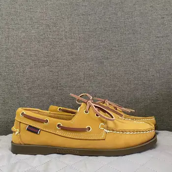 Мужская аутентичная обувь для доков Sebago - премиальные кожаные туфли-лодочки на шнуровке с острым носком AC011