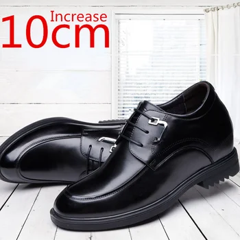 Мужская Модельная Кожаная обувь, увеличенная на 10 см, из натуральной кожи, сшитая вручную, дышащая обувь на лифте, увеличивающая рост, свадебные туфли для мужчин