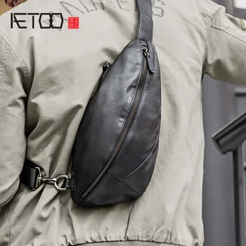 Мужская нагрудная сумка из натуральной кожи AETOO, сумка на шпильке, повседневная поясная сумка из воловьей кожи с головным убором на одно плечо, трендовая мужская сумка