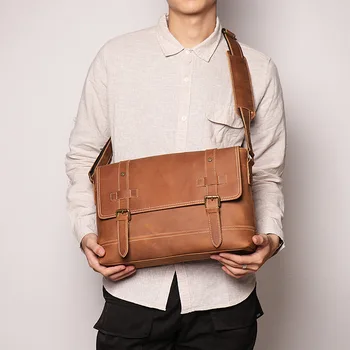 Мужская ретро сумка через плечо большой емкости crazy horseskin, кожаная сумка-мессенджер, деловая сумка для компьютера