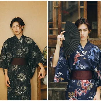 Мужское Японское Традиционное Кимоно В стиле ретро, Халат в Японском стиле, Летняя Домашняя одежда Юката, Одежда для Косплея, 6 шт. комплект