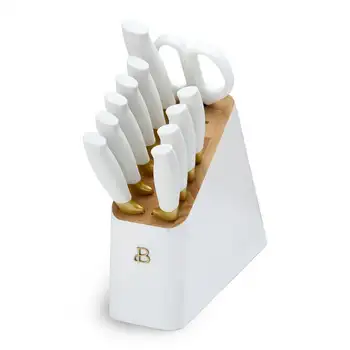 Набор ножевых блоков с эргономичными ручками с мягким захватом Белого и золотого цвета от Drew Barrymore