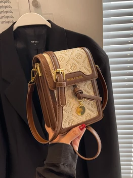 Нишевая сумка через плечо для женщин Лето 2023, Мини-контрастная компактная сумка через плечо для женщин, Модная сумка для мобильного телефона с тиснением