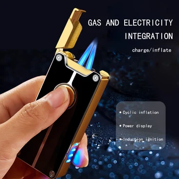 Новая Ветрозащитная Металлическая USB Двухструйная Газовая Зажигалка с Турбонаддувом, Бутановая Заправка, Заряжаемая Электрическая Трубка, Гаджеты для Прикуривания Сигар