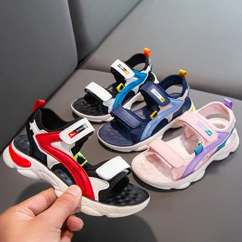 Новые детские летние удобные студенческие спортивные сандалии с открытым носком и мягкой подошвой, корейская версия пляжной обуви для мальчиков и девочек Tide
