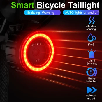 Новый Велосипедный умный датчик автоматического торможения, водонепроницаемая светодиодная зарядка, задний фонарь для Велоспорта, задний фонарь для велосипеда, предупреждающий задний фонарь для велосипеда