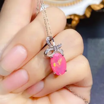 Овальное Ожерелье с подвеской из Розового Огненного Опала 8x12 мм, Стерлинговое серебро, Свадебные украшения с опалом для женщин, подарок
