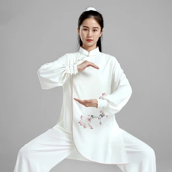 Одежда для Тайцзицюань, Женская одежда для ушу, Одежда для соревнований по кунг-фу, униформа для боевых искусств, без морщин, ручная роспись, 2022 Белый