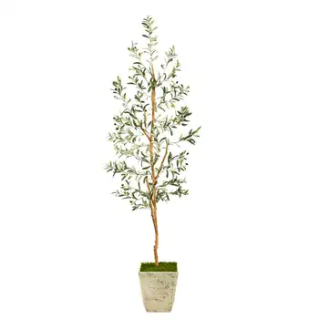Оливковое искусственное дерево в белом кашпо