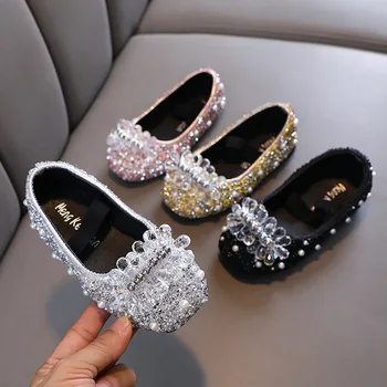 Осенняя новинка 2023 года, модная женская обувь для маленьких девочек, обувь принцессы со стразами, обувь для танцев, обувь для выступлений