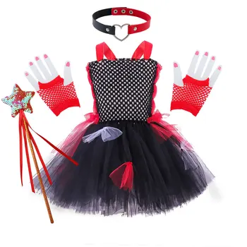 Платье для косплея в стиле вампира для девочек, черные платья-пачки, Детский наряд на Хэллоуин с перчатками и воротником, карнавальная одежда для маленьких девочек