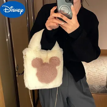 Плюшевая сумка Disney для девочек, милая сумка с Микки Маусом, Милая сумка на цепочке, Милая сумка-мессенджер, Сумки для женщин, роскошные сумки