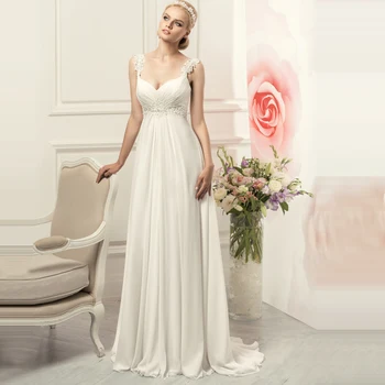 Простые шифоновые свадебные платья на бретельках-спагетти, Элегантное свадебное платье в богемном стиле ампир, белое/слоновая кость, Vestido de Novia 2020