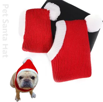 Рождественское украшение для домашних животных, Зимние толстые теплые рождественские шапки для собак, Забавные милые шапки для кошек, аксессуары для шляп для французского бульдога, кошки