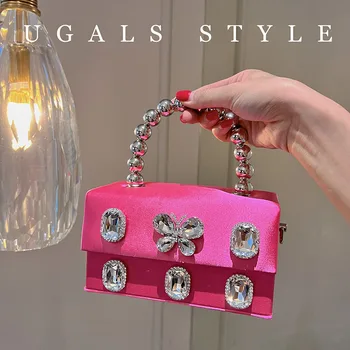 Роскошная дизайнерская атласная квадратная коробка с кристаллами, блестящие бриллианты, вечерняя сумочка, Женская сумочка, клатч для свадебной вечеринки, сумка через плечо
