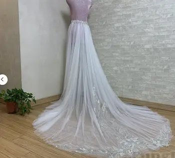 Роскошная Свадебная кружевная аппликация с блестками, нижняя юбка из 2 слоев съемного тюля, Модное Свадебное платье со шлейфом