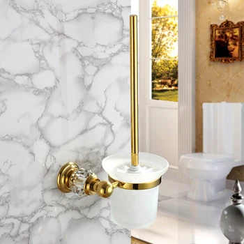 Роскошный золотой Латунный держатель для туалетной щетки со стеклянной чашкой, высококачественные аксессуары для ванной комнаты