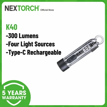 Светодиодный Фонарик Nextorch K40 Mini Keychain, Перезаряжаемый Брелок для ключей Type-C, Супер Яркий EDC-фонарик с Карманным зажимом для ключей