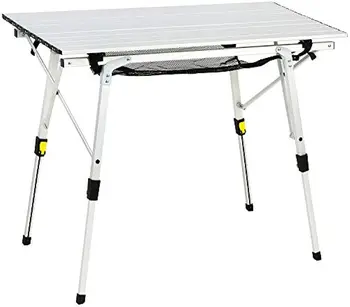 Складной Портативный стол для пикника на открытом воздухе с регулируемой Высотой, Алюминиевая Рулонная столешница, Сетчатый слой