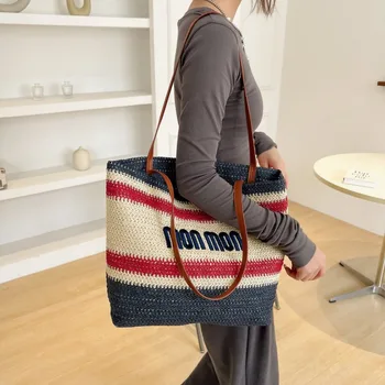 Соломенная сумка для покупок, натуральные плетеные сумки-тоут, женская плетеная сумочка Большой емкости, женская сумочка