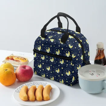 Сумка Bento Box с мультяшным принтом Звездного Неба и Луны, термоизолированная сумка для детей, школьные закуски, контейнер для ланча, сумка-тоут