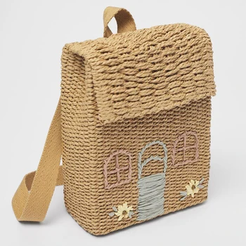 Сумка из соломенной ткани с двойным плечом, Детский рюкзак, сумка из соломенной ткани, Школьная сумка для студентов, Индивидуальный Тканый рюкзак для переноски