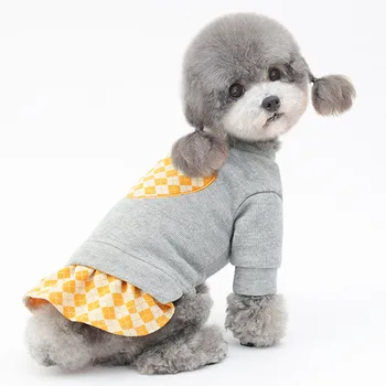 Теплая одежда для собак, Осенне-зимние Толстовки для собак, Платье для маленьких средних собак, Вязаная толстовка Chiwawa Cat, свитер, юбка в клетку, Бишон