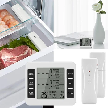 Термометр для холодильника, цифровой термометр для морозильной камеры С монитором температуры в помещении, 2 беспроводных датчика, Звуковая сигнализация холодильника