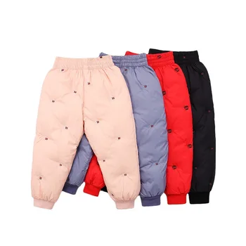 Утепленные зимние пуховые брюки для маленьких мальчиков и девочек, теплая одежда с высокой талией, Водонепроницаемая Детская Модная верхняя одежда, Брюки, Детские Длинные брюки