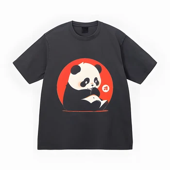 Футболка с изображением милой панды для мужчин и женщин, нейтральные футболки из чистого хлопка, повседневные топы на животную тематику для пары, футболка