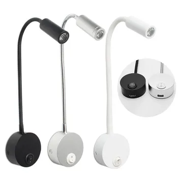 Черный, Серебристый, Белый Настенный Светильник для Чтения с USB-портом Для Зарядки 4000 К 3 Вт Светодиодный Прикроватный Выключатель, Настенный Светильник с Гибкой Гусиной Шеей