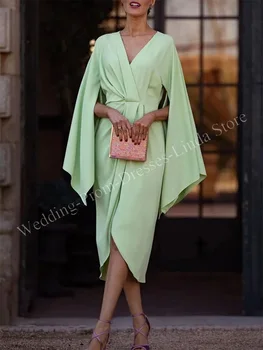 Элегантное Вечернее платье Русалки для женщин с V-образным вырезом Чайной длины со Складками для Торжественного случая Elegantes Mujer Vestidos 2023, Новинка
