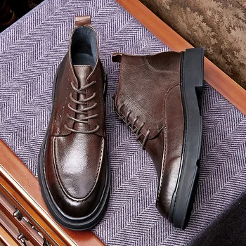 Элегантные ботинки для делового человека, офисная обувь из мягкой кожи высокого класса на шнуровке, подарок мужу кофейного цвета в стиле ретро
