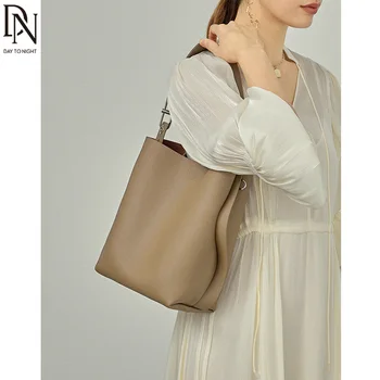 Элегантные сумки-ведра DN для женщин, сумка-тоут из натуральной кожи, 2023, Новая модная сумка через плечо большой емкости