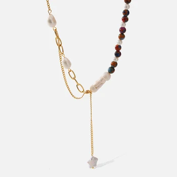 Эффектное Водонепроницаемое ожерелье с подвеской из пресноводного жемчуга для женщин, 18-Каратная золотая цепочка из нержавеющей стали и натурального камня, ожерелье-ошейник